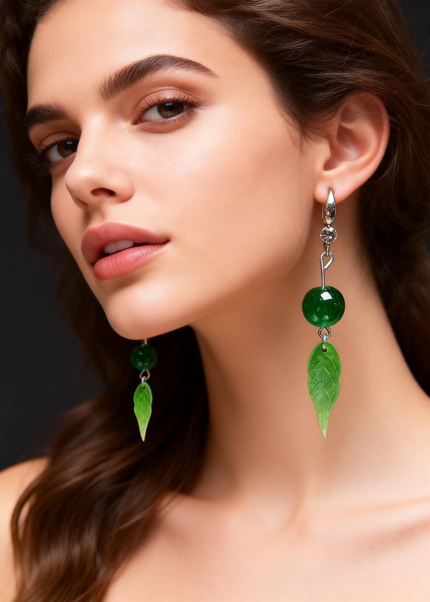Green Leaf Acrylic Turquoise Drop Earrings