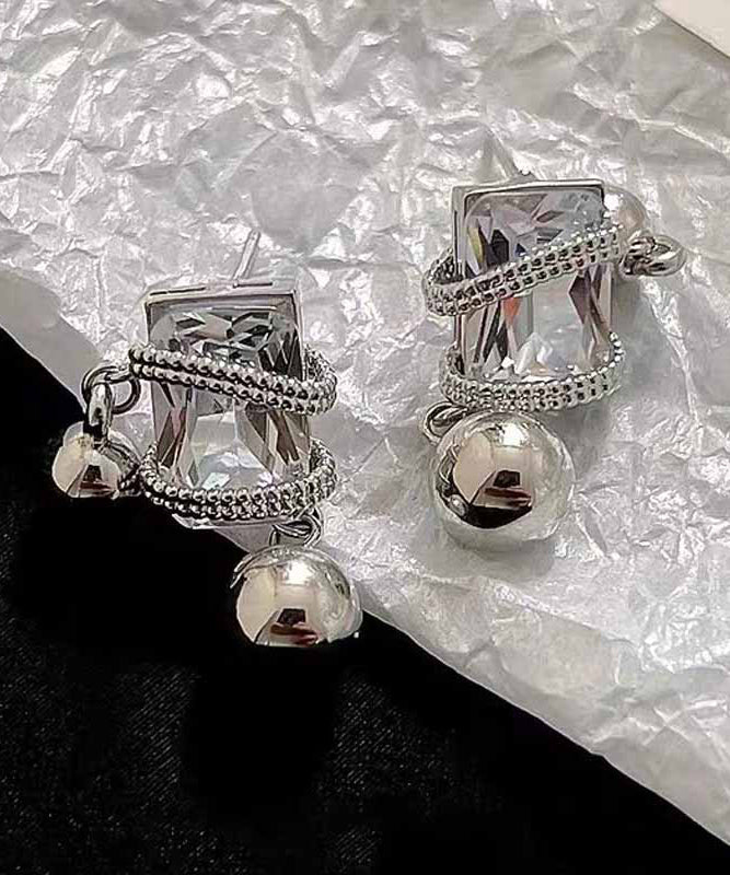 Grey Alloy Zircon Crystal Gem Stone Drop Earrings