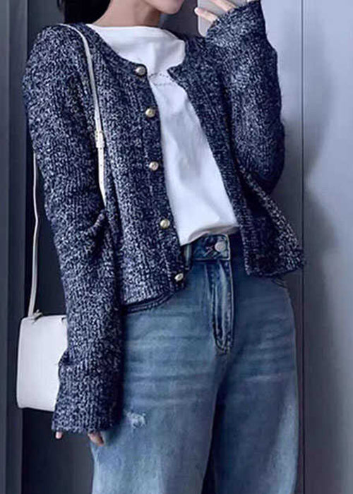 Grey O Neck Button Cozy Wool Knit Cardigans Fall Qx023