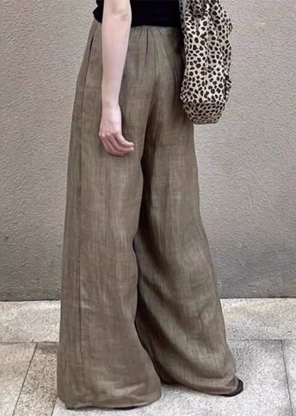 Khaki Pockets High Waist Wide Leg Pants Fall Rk005