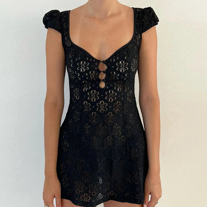 Lace Ruffle Backless Mini Dress