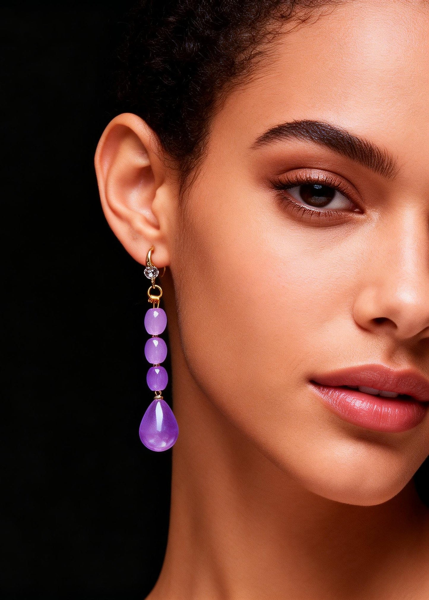 Light Purple Droplet Shape Crystal Drop Earrings