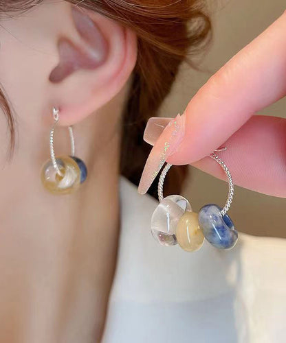 Multicolour Copper Gem Stone Glass Hoop Earrings Kx1002