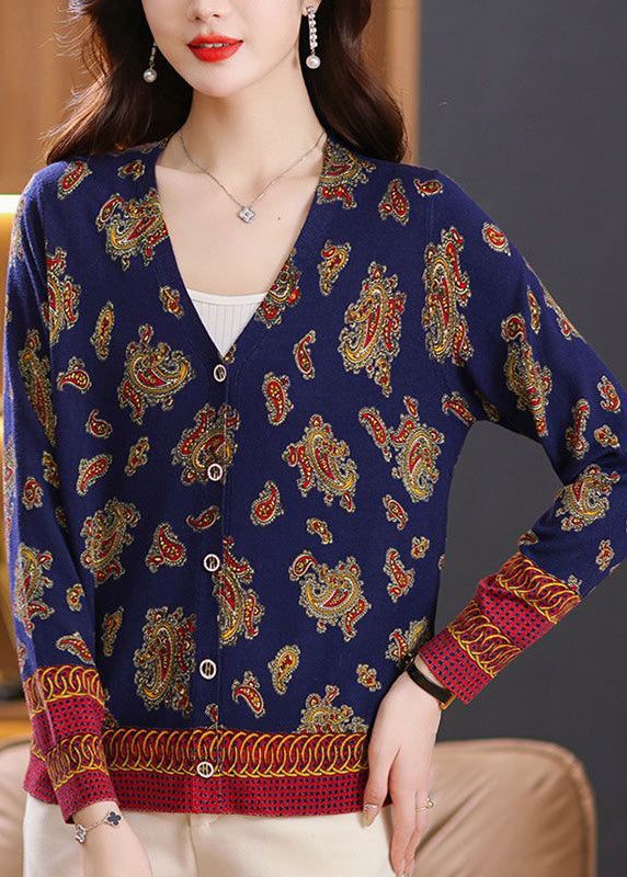 Navy Button Print Cozy Knit Cardigan Spring Tb008