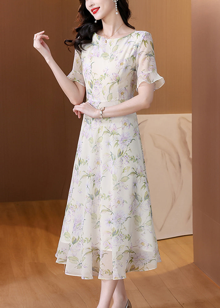 O Neck Print Chiffon Long Dress Summer Bb015