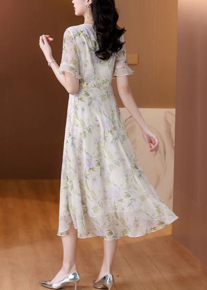 O Neck Print Chiffon Long Dress Summer Bb015