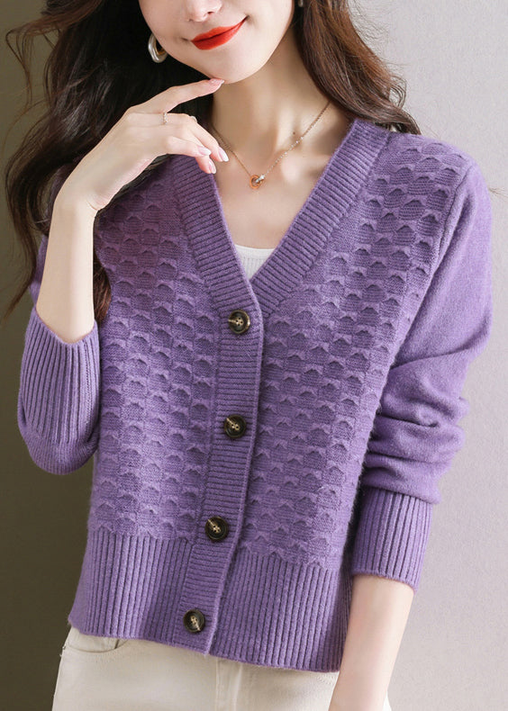 Orange V Neck Button Wool Knit Cardigan Winter Er021