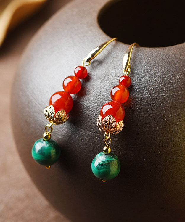 Overgild Agate Gem Stone Round Drop Earrings
