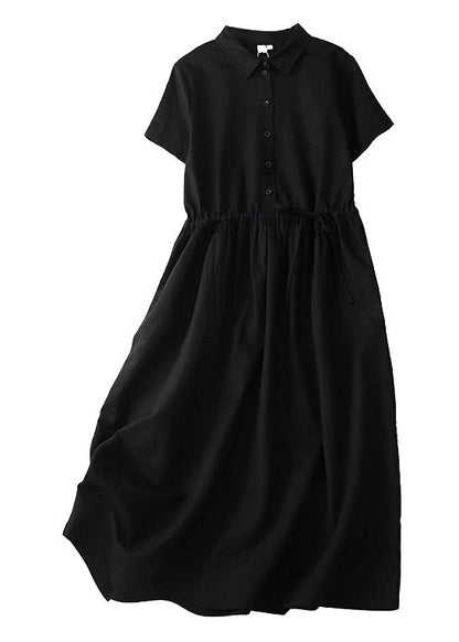 Pink Peter Pan Collar Drawstring Cotton Long Dress Summer Am1062