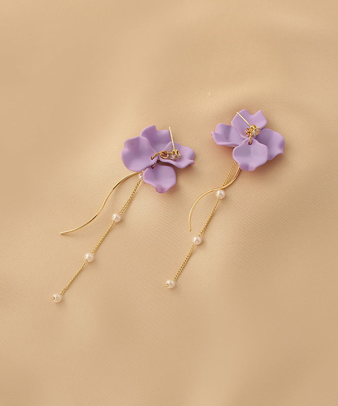 Purple Alloy Long Tassel Drop Earrings