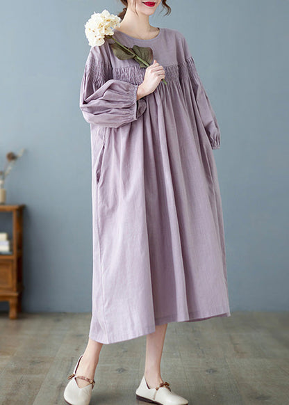Purple O-neck Patchwork Wrinkled Maxi Dresses Spring Ac2018
