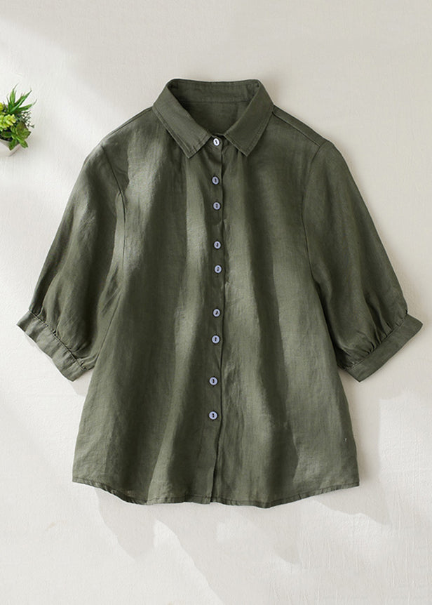 Purple Peter Pan Collar Button Linen Blouse Summer Gg031