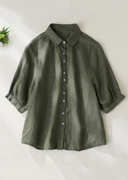 Purple Peter Pan Collar Button Linen Blouse Summer Gg031