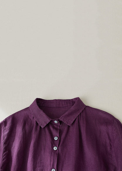 Purple Peter Pan Collar Button Linen Blouse Summer Gg031