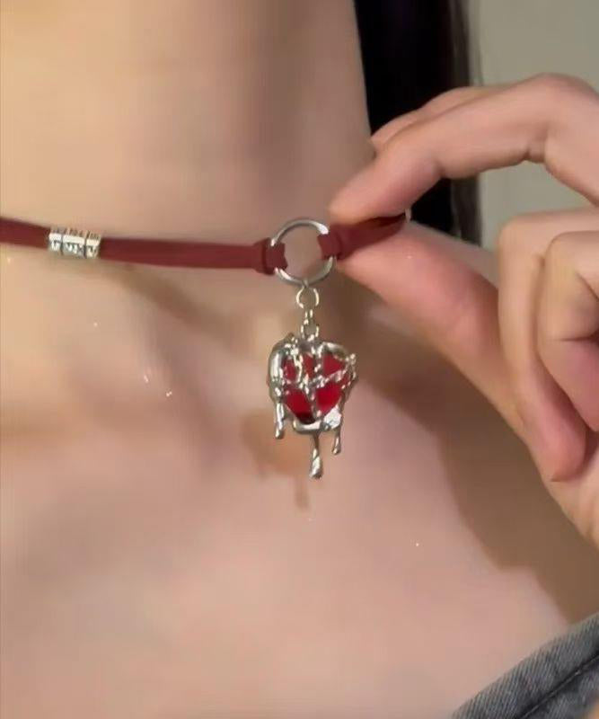 Red Stainless Steel Silk Velour Love Pendant Necklace Yd013