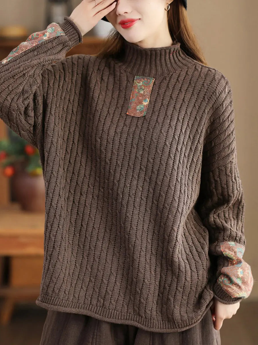 Spliced Knitted Turtleneck Sweater