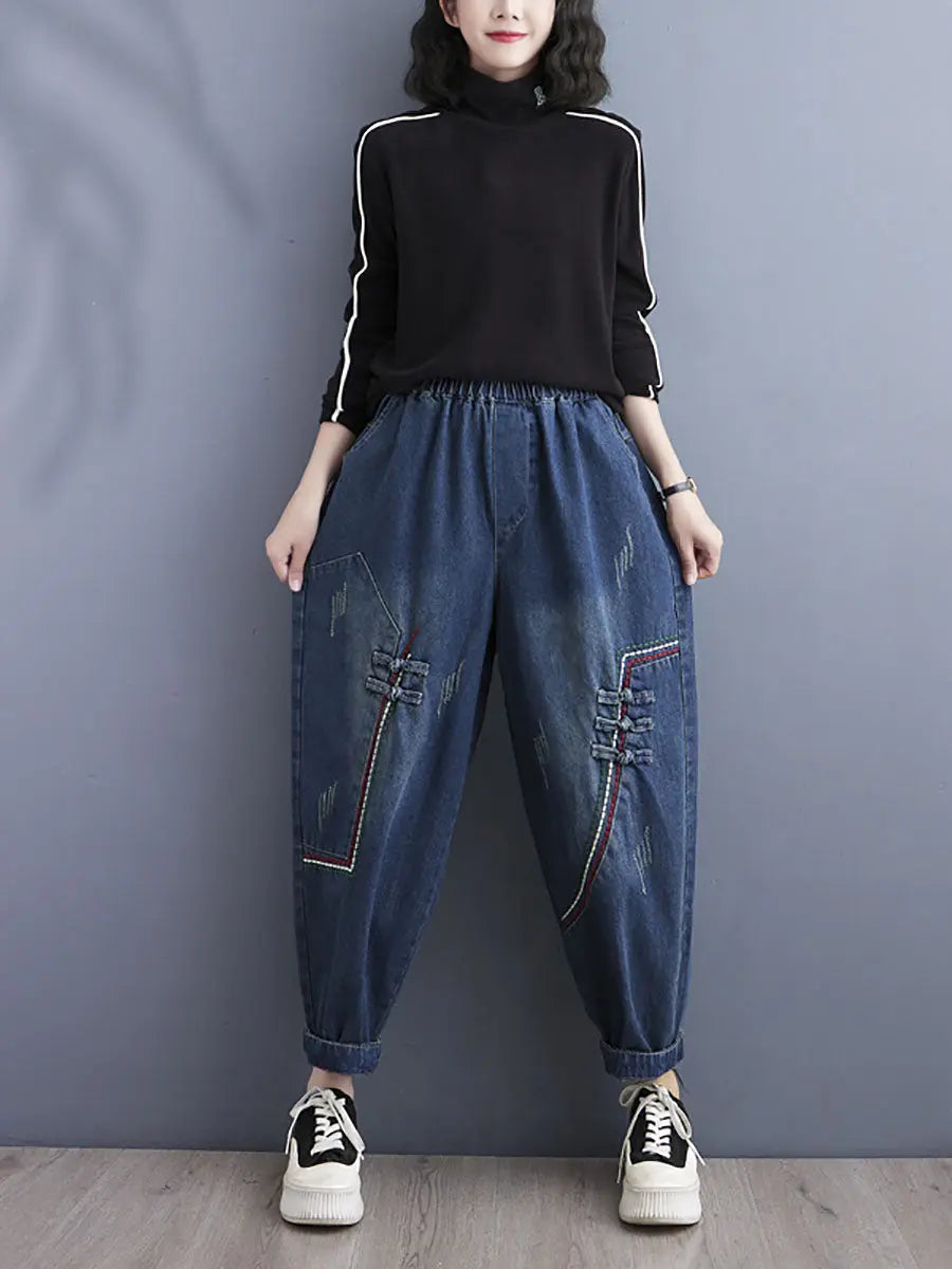 Spliced Denim Harem Pants