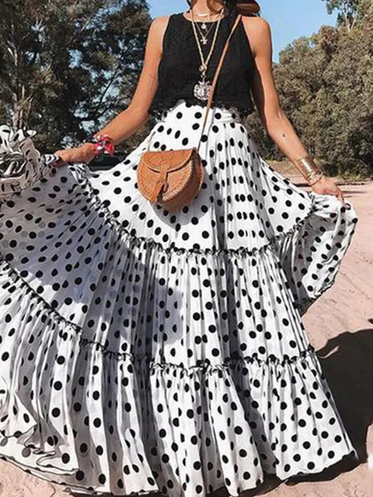 Dressbetty - Fairy Maxi Ruffle Polka Dot Skirt