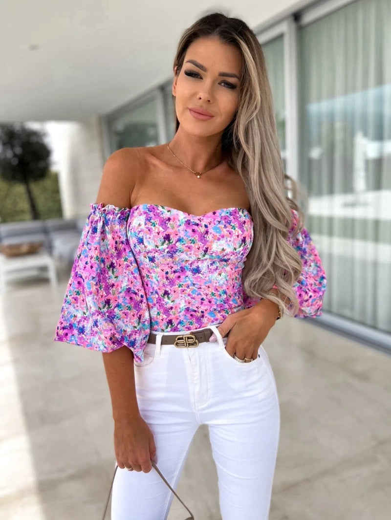 Top Summer Off Shoulder Blouses Holiday Slash Neck Tops