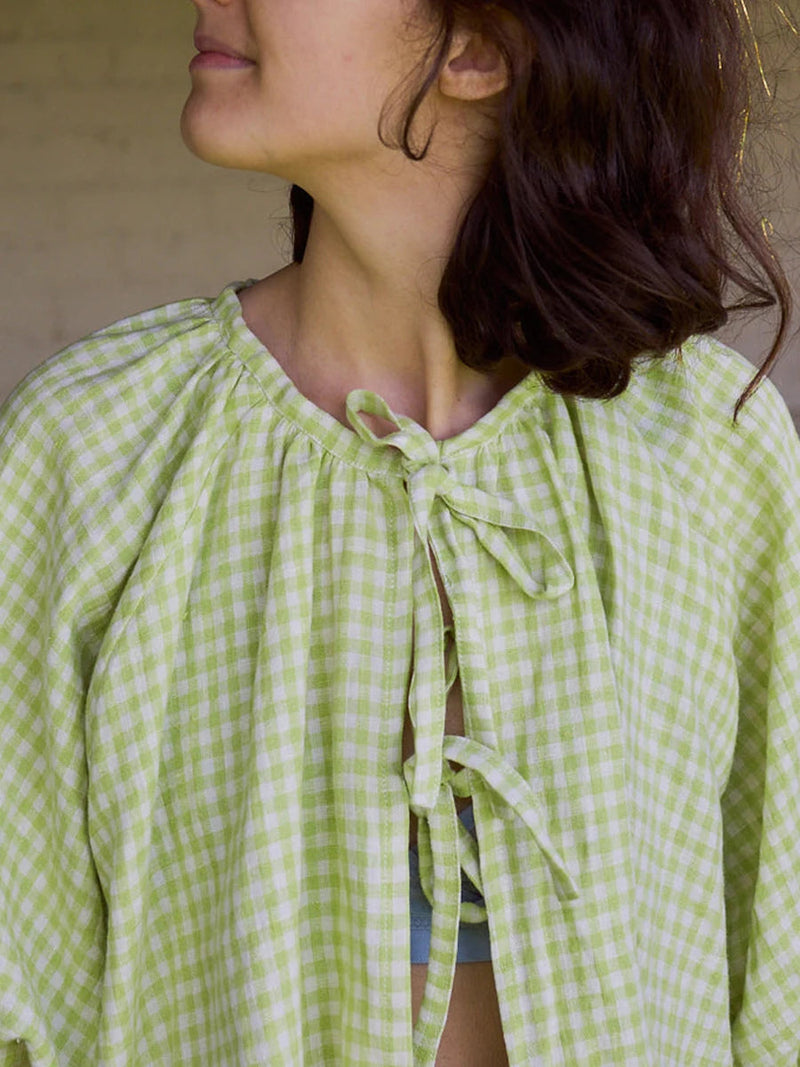 Plaid Tie-up Blouse