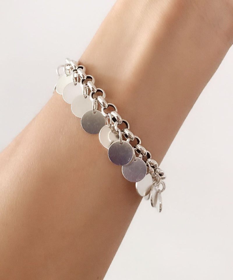 Silk Sterling Silver Sequins Tassel Chain Bracelet