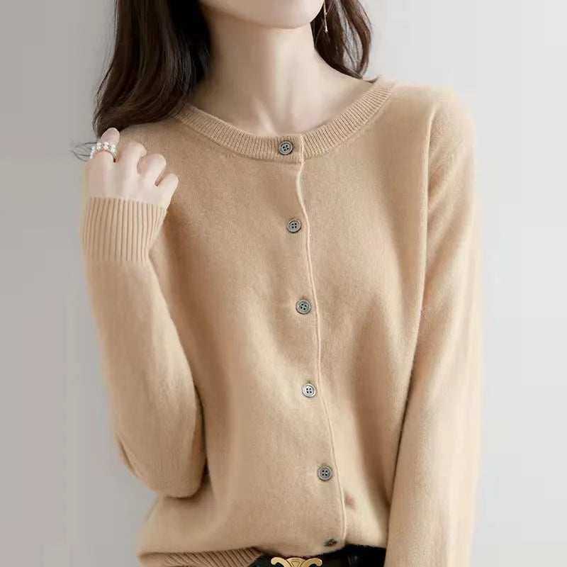 Single Breasted Long Sleeve Round Neck Autumn Winter Cardigan