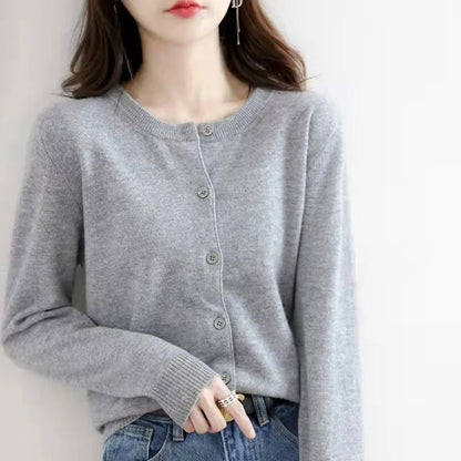 Single Breasted Long Sleeve Round Neck Autumn Winter Cardigan