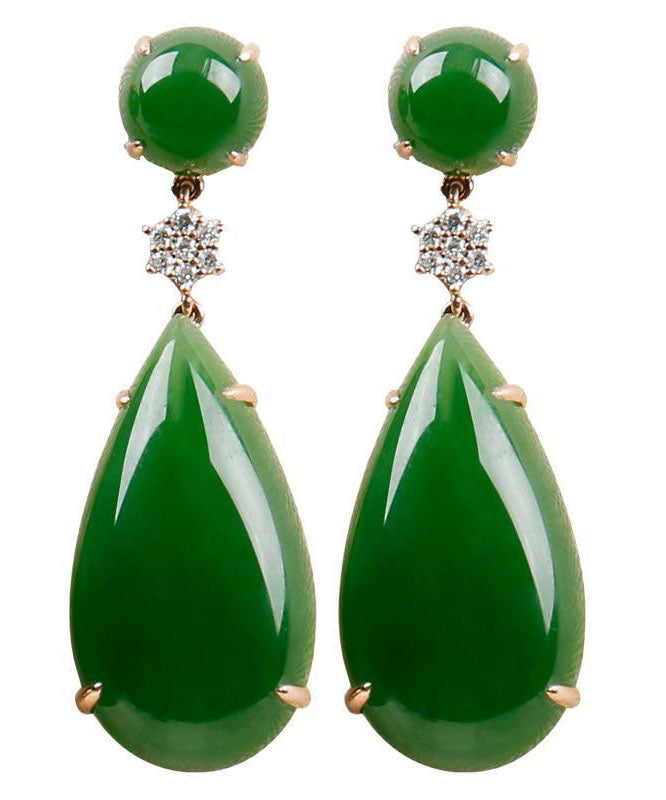 Spinach Green Jade Zircon Water Drop Drop Earrings