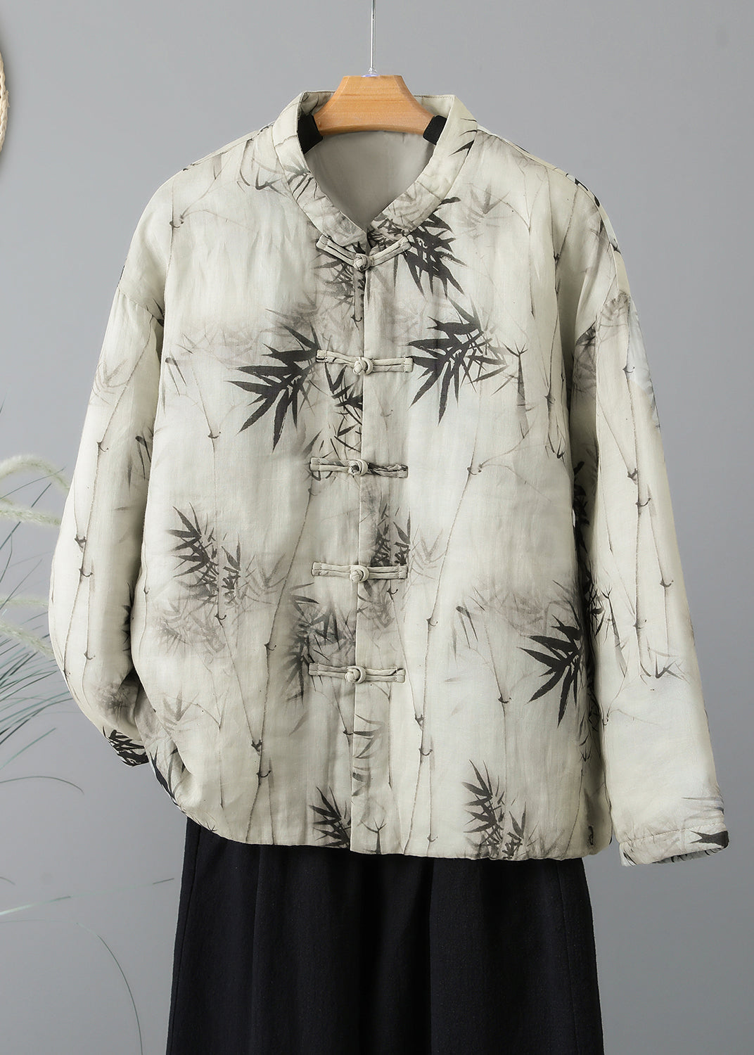 Stand Collar Print Oriental Button Fine Cotton Filled Coat Spring Ti012