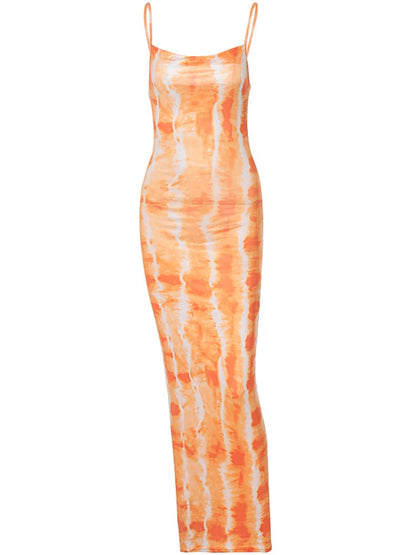 Summer Sleeveless Slim Printed Bodycon Long Female Midi Dresses