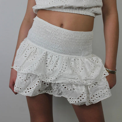 Pointelle Layered Ruffle Skirt