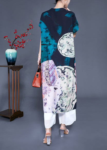 V Neck Original Design Print Silk Long Dress Summer Ly0932