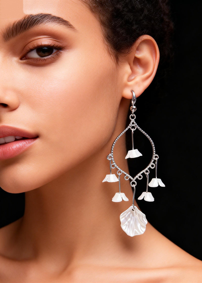 White Aeolian Bells Tassels Drop Earrings
