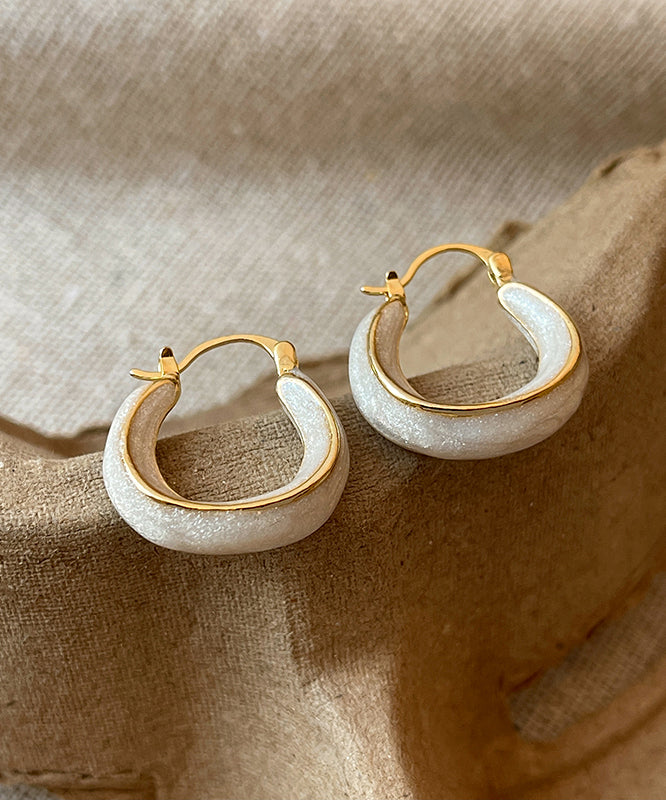 White Copper Alloy Drip Glaz Hoop Earrings