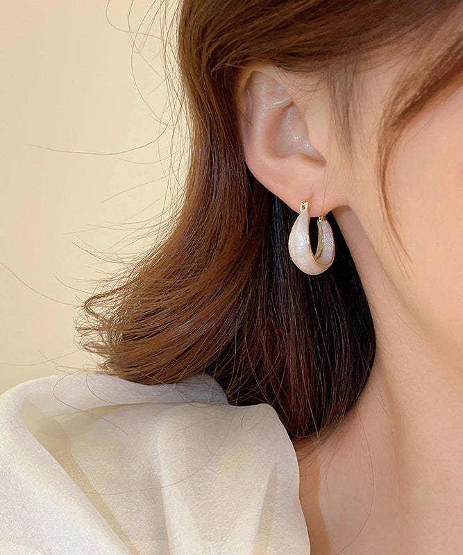 White Copper Alloy Drip Glaz Hoop Earrings