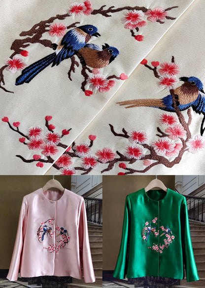 Fine Pink O-neck Embroideried Patchwork Silk Coat Spring Ly0990