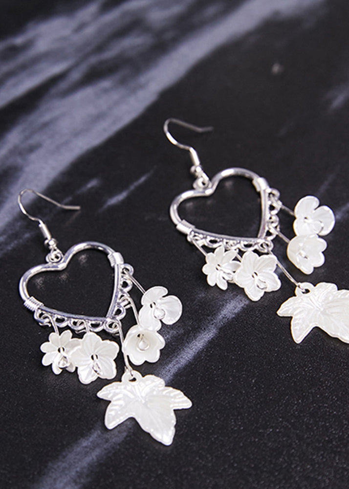 White Leaf Acrylic Heart-shaped Drop Earrings