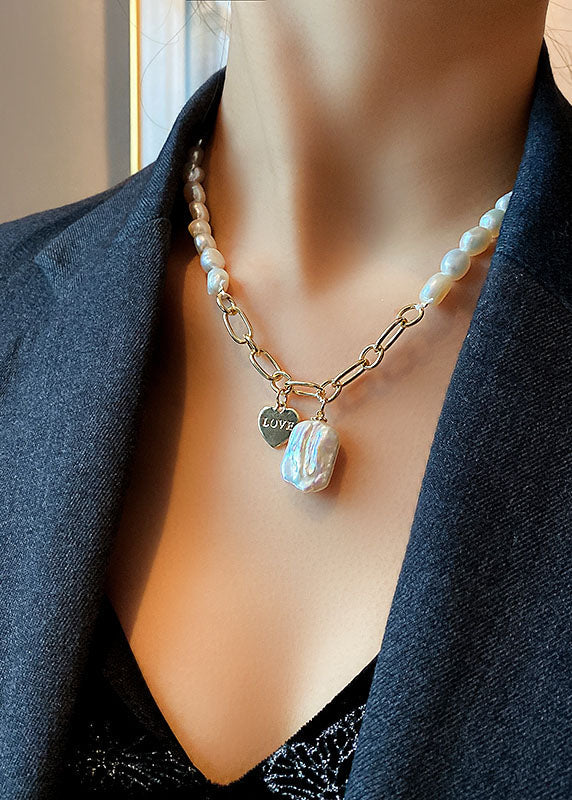 White Overgild Pearl Pendant Necklace
