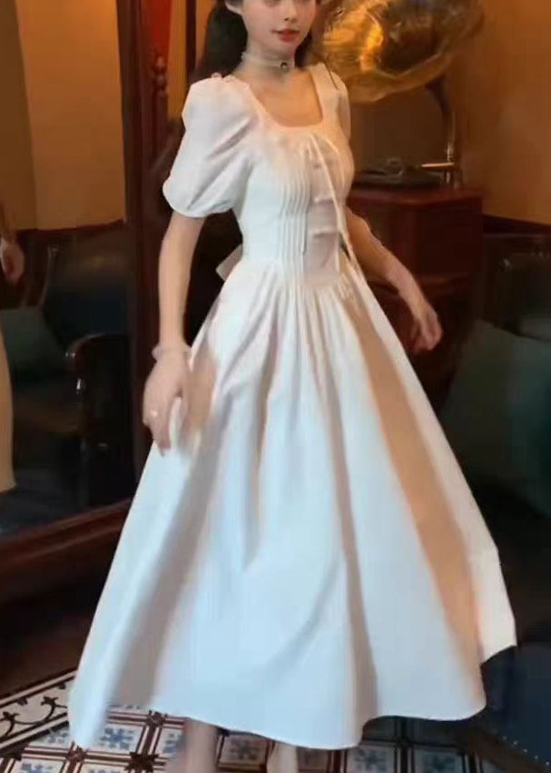 White Ruffled Cotton Long Dress Summer Xx018