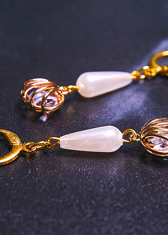White Water Droplet Pearl Tassels Bud Drop Earrings