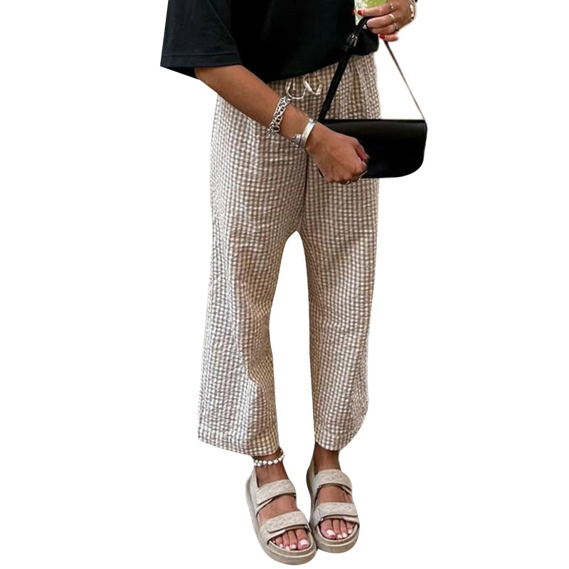 Gingham Print Elastic Waist Drawstring Lounge Pant