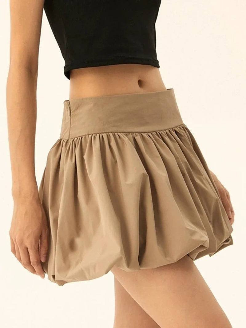 Bubble Ruffle Hem Pleated Skirt