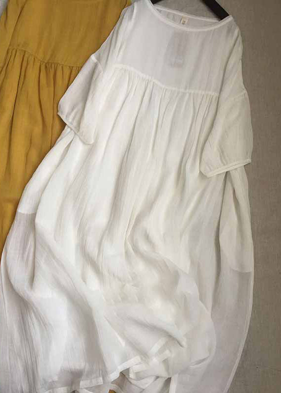 Yellow O-neck Patchwork Wrinkled Long Dresses Short Sleeve Gh1087