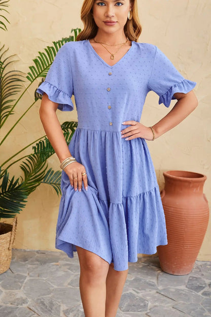New Jacquard Five-quarter Pleat Polka Loose Midi Dresses
