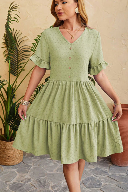 New Jacquard Five-quarter Pleat Polka Loose Midi Dresses