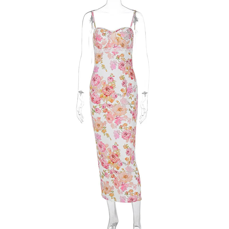Bodycon Slim-fit Halter Summer Print Traf Fit Midi Dresses