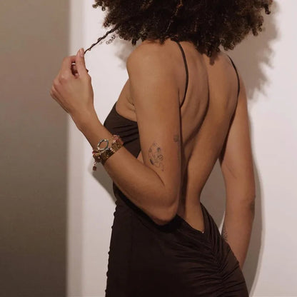 Halter Neck Backless Club Midi Dress