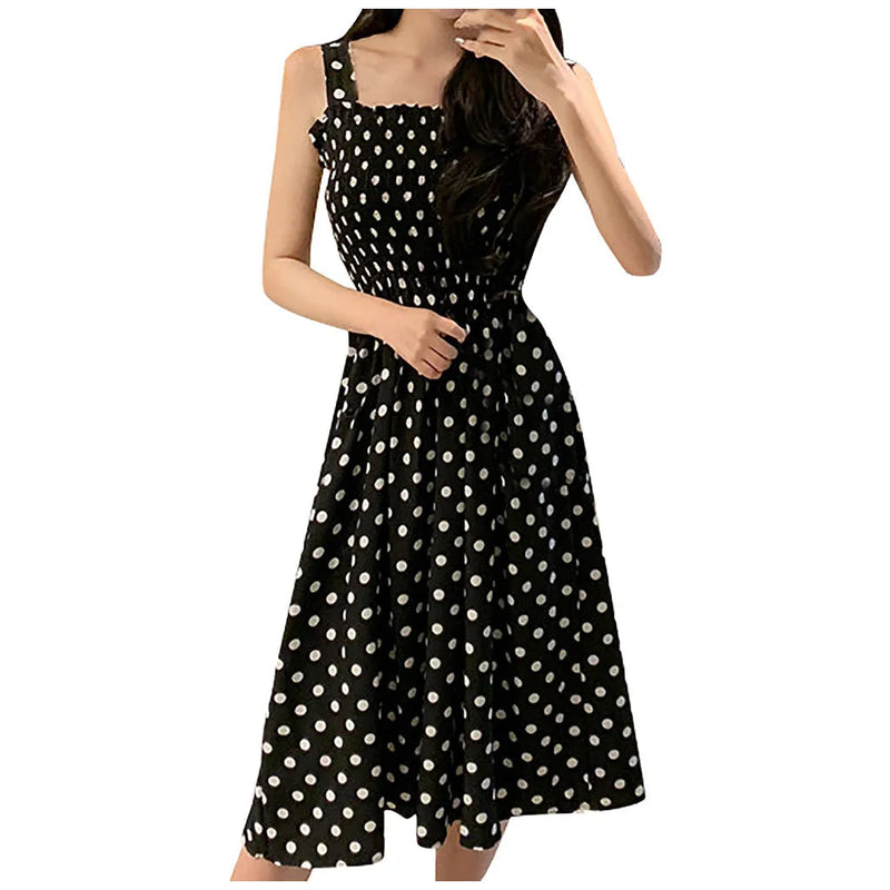 Summer Loose Polka Dot Shoulder Midi Dresses