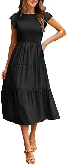 Flying Pleated Layering Swing Trending Loose Midi Dresses