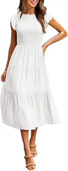 Flying Pleated Layering Swing Trending Loose Midi Dresses